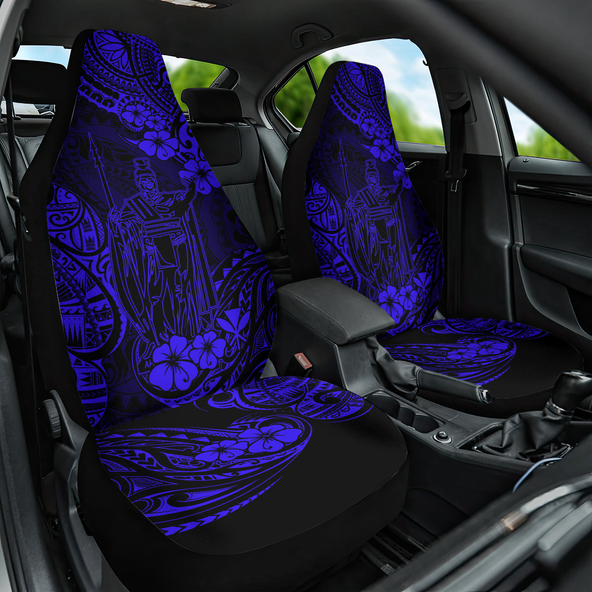 Hawaii King Kamehameha Car Seat Cover Polynesian Pattern Navy Blue Version - Wonder Print Shop