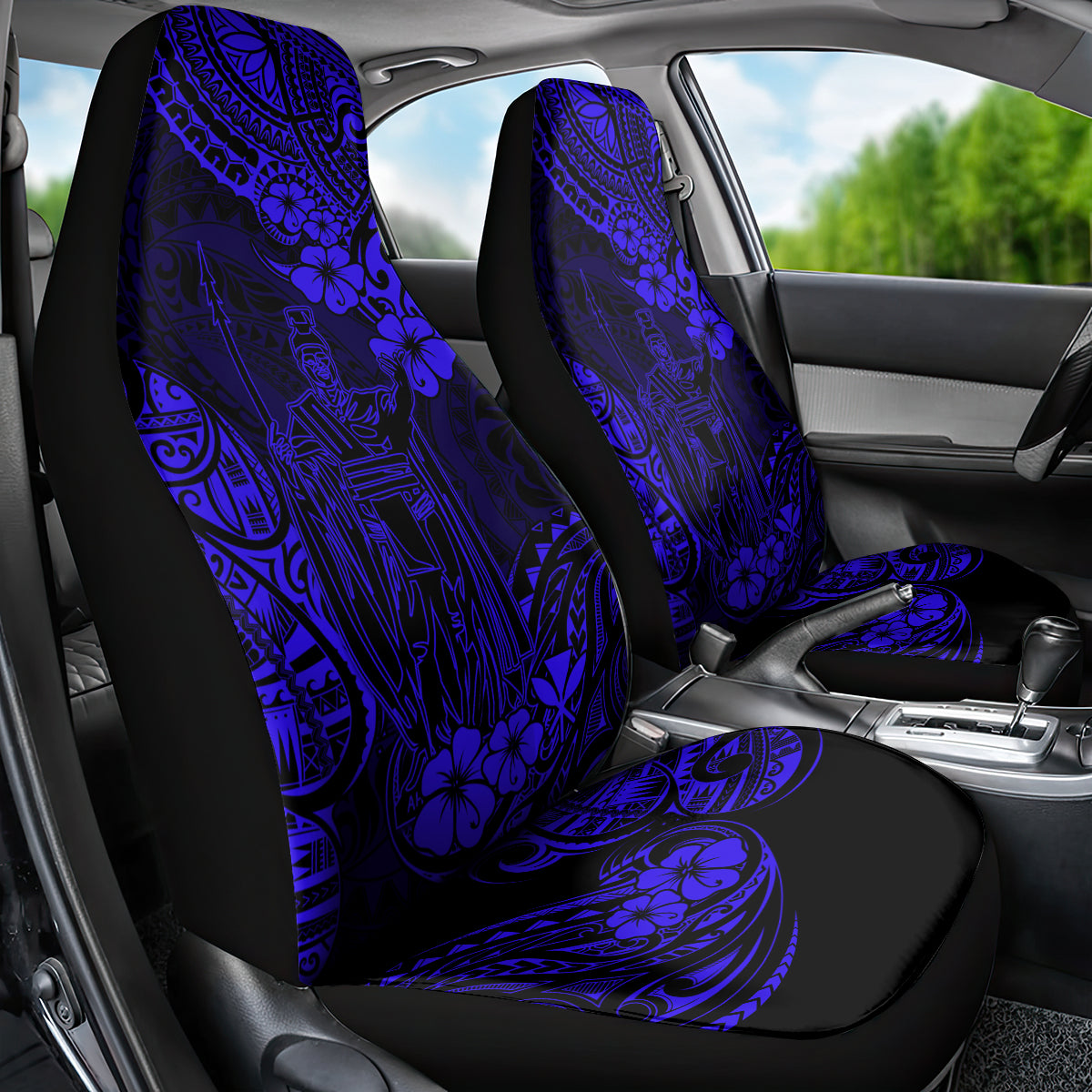 Hawaii King Kamehameha Car Seat Cover Polynesian Pattern Navy Blue Version - Wonder Print Shop