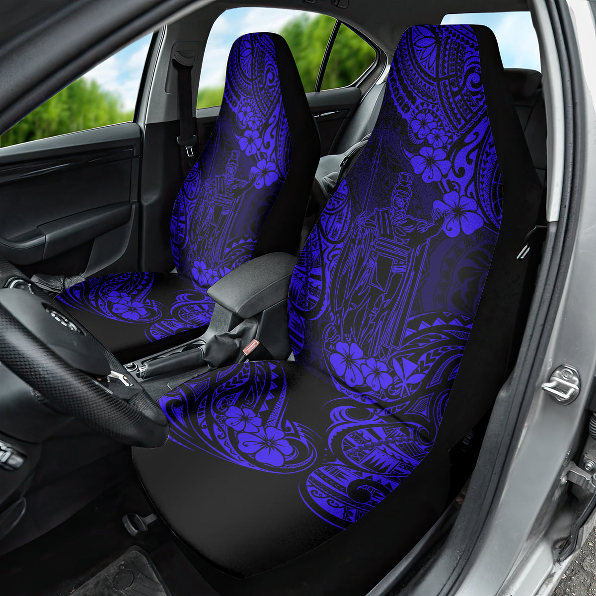 Hawaii King Kamehameha Car Seat Cover Polynesian Pattern Navy Blue Version - Wonder Print Shop