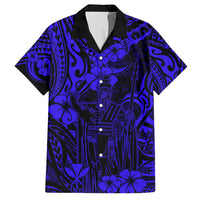 Hawaii King Kamehameha Family Matching Short Sleeve Bodycon Dress and Hawaiian Shirt Polynesian Pattern Navy Blue Version - Wonder Print Shop