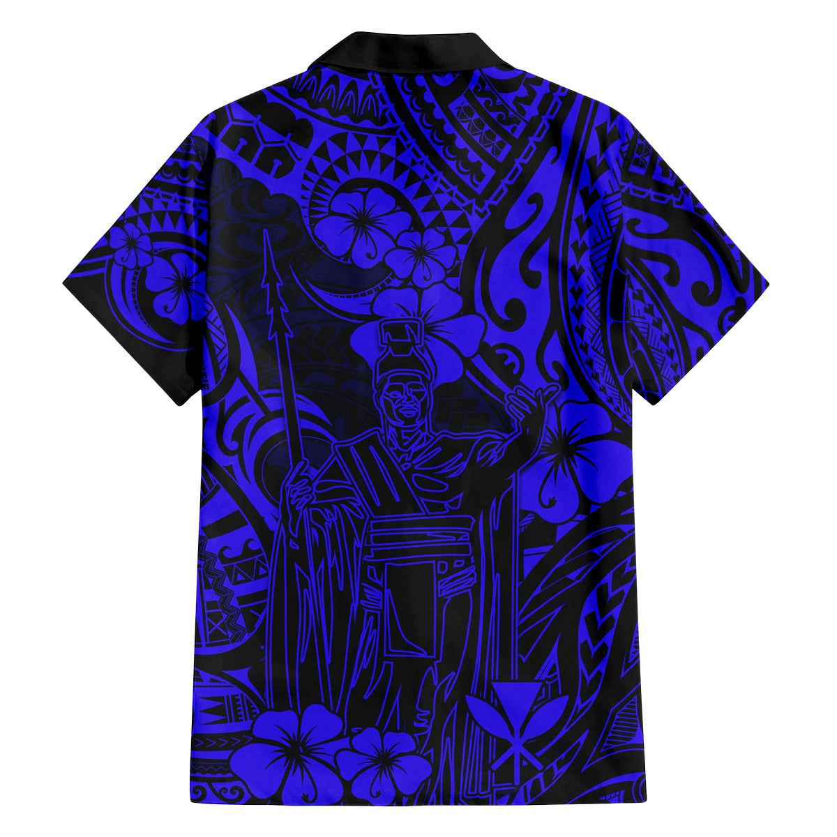 Hawaii King Kamehameha Family Matching Tank Maxi Dress and Hawaiian Shirt Polynesian Pattern Navy Blue Version - Wonder Print Shop