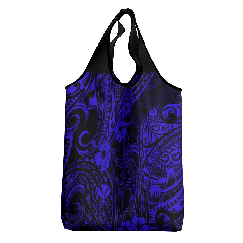 Hawaii King Kamehameha Grocery Bag Polynesian Pattern Navy Blue Version