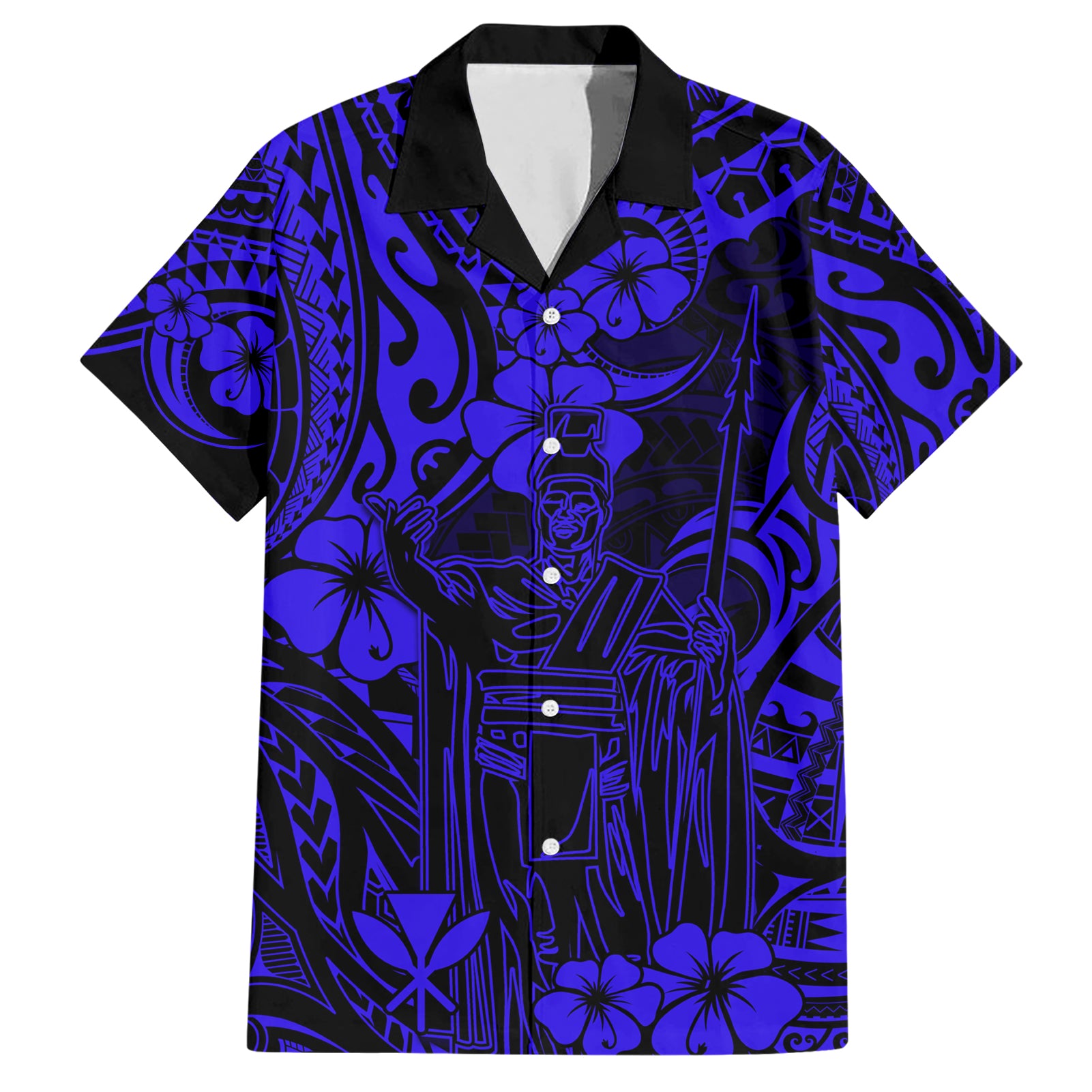 Hawaii King Kamehameha Hawaiian Shirt Polynesian Pattern Navy Blue Version - Wonder Print Shop