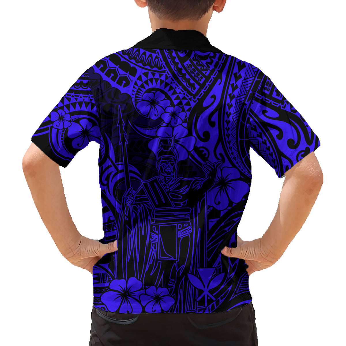 Hawaii King Kamehameha Hawaiian Shirt Polynesian Pattern Navy Blue Version - Wonder Print Shop