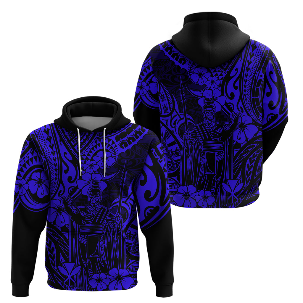 Hawaii King Kamehameha Hoodie Polynesian Pattern Navy Blue Version - Wonder Print Shop