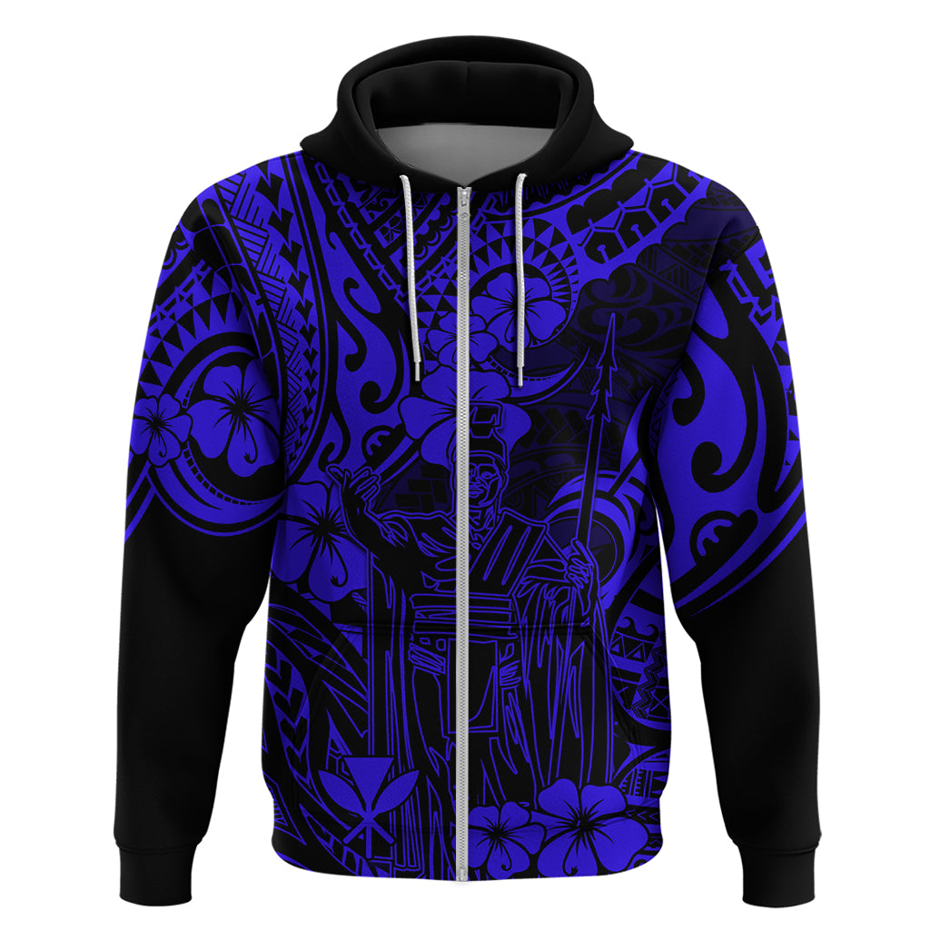 Hawaii King Kamehameha Hoodie Polynesian Pattern Navy Blue Version - Wonder Print Shop