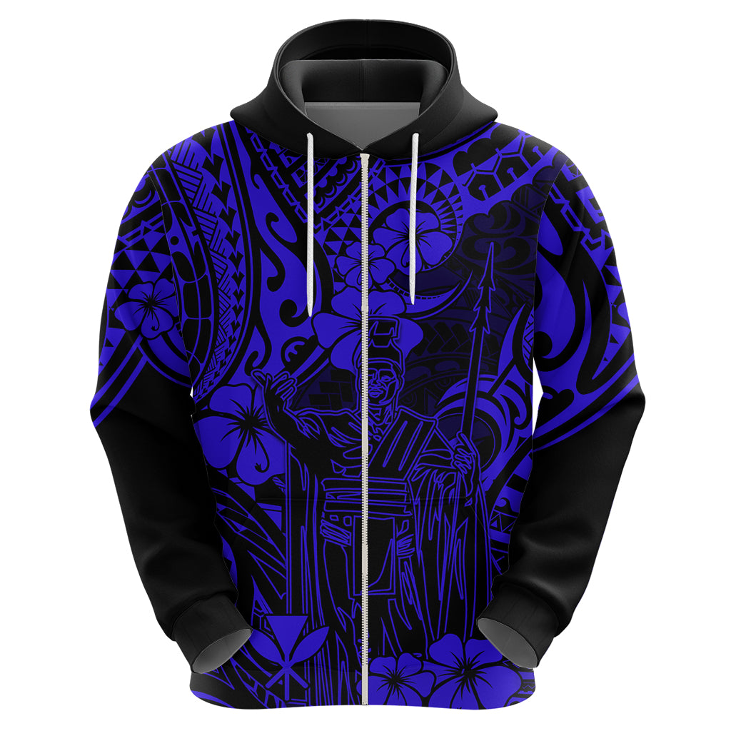 Hawaii King Kamehameha Hoodie Polynesian Pattern Navy Blue Version - Wonder Print Shop
