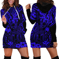 Hawaii King Kamehameha Hoodie Dress Polynesian Pattern Navy Blue Version - Wonder Print Shop
