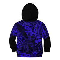 Hawaii King Kamehameha Kid Hoodie Polynesian Pattern Navy Blue Version - Wonder Print Shop