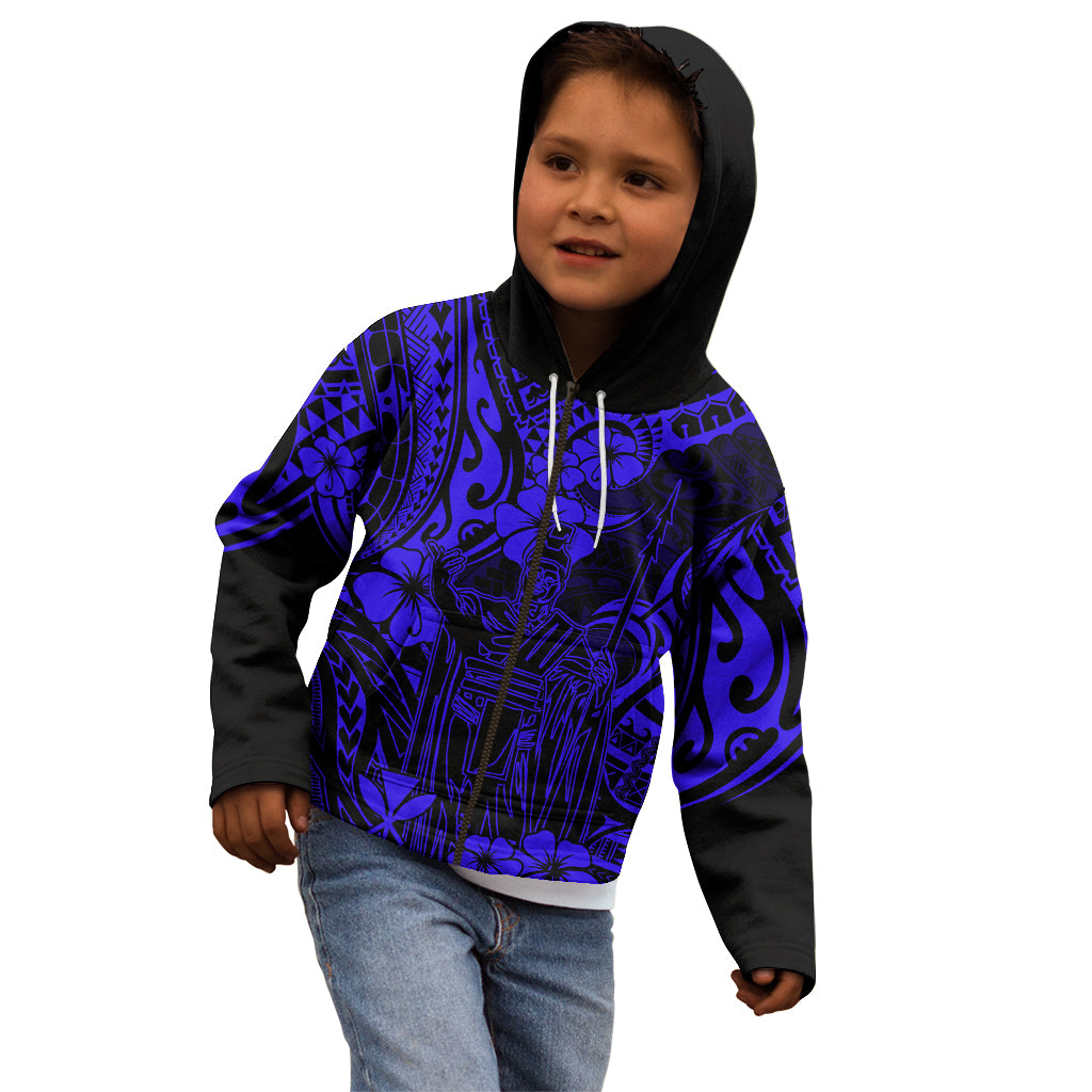 Hawaii King Kamehameha Kid Hoodie Polynesian Pattern Navy Blue Version - Wonder Print Shop