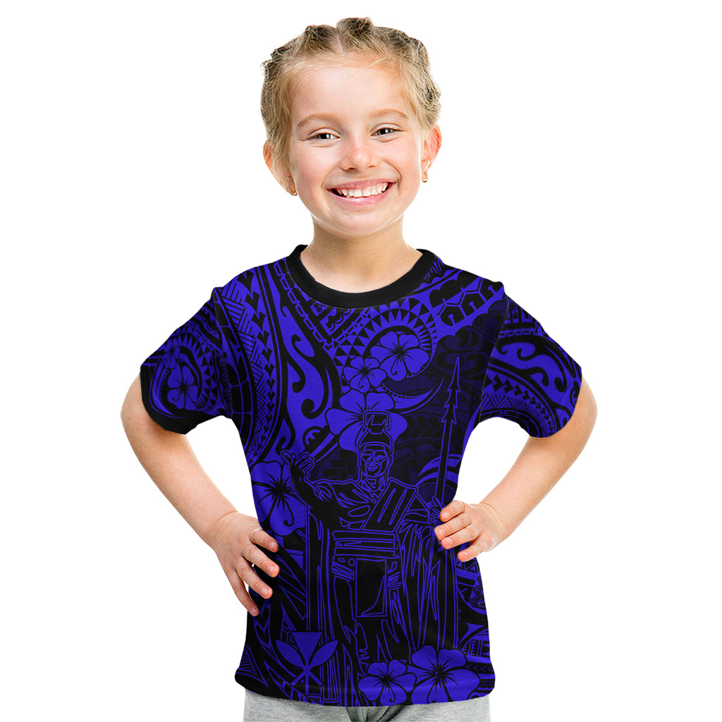 Hawaii King Kamehameha Kid T Shirt Polynesian Pattern Navy Blue Version - Wonder Print Shop