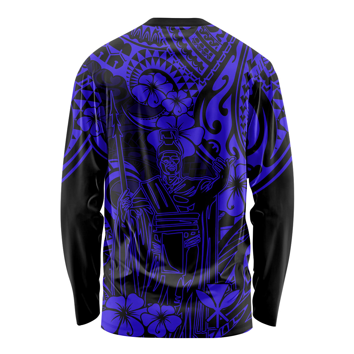 Hawaii King Kamehameha Long Sleeve Shirt Polynesian Pattern Navy Blue Version - Wonder Print Shop