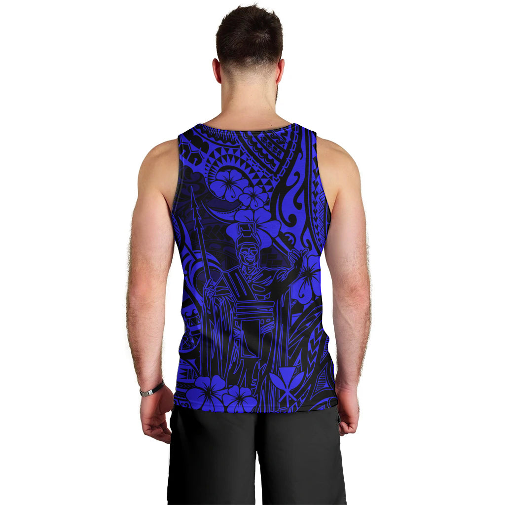 Hawaii King Kamehameha Men Tank Top Polynesian Pattern Navy Blue Version - Wonder Print Shop