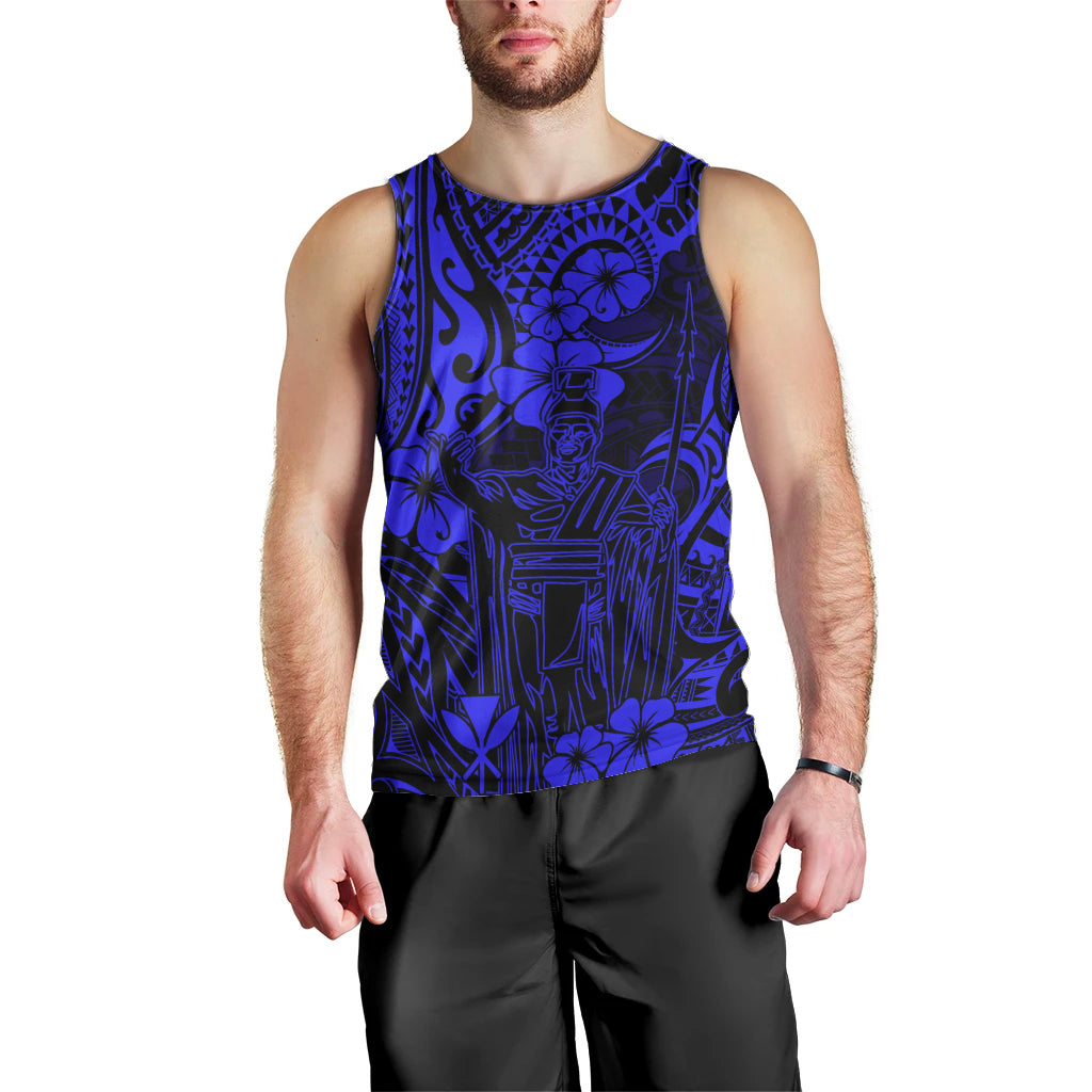 Hawaii King Kamehameha Men Tank Top Polynesian Pattern Navy Blue Version - Wonder Print Shop