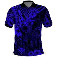 Hawaii King Kamehameha Polo Shirt Polynesian Pattern Navy Blue Version - Wonder Print Shop
