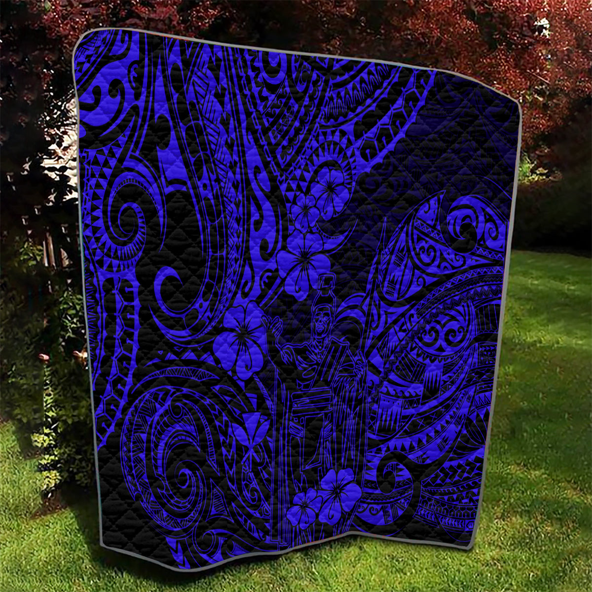 Hawaii King Kamehameha Quilt Polynesian Pattern Navy Blue Version - Wonder Print Shop