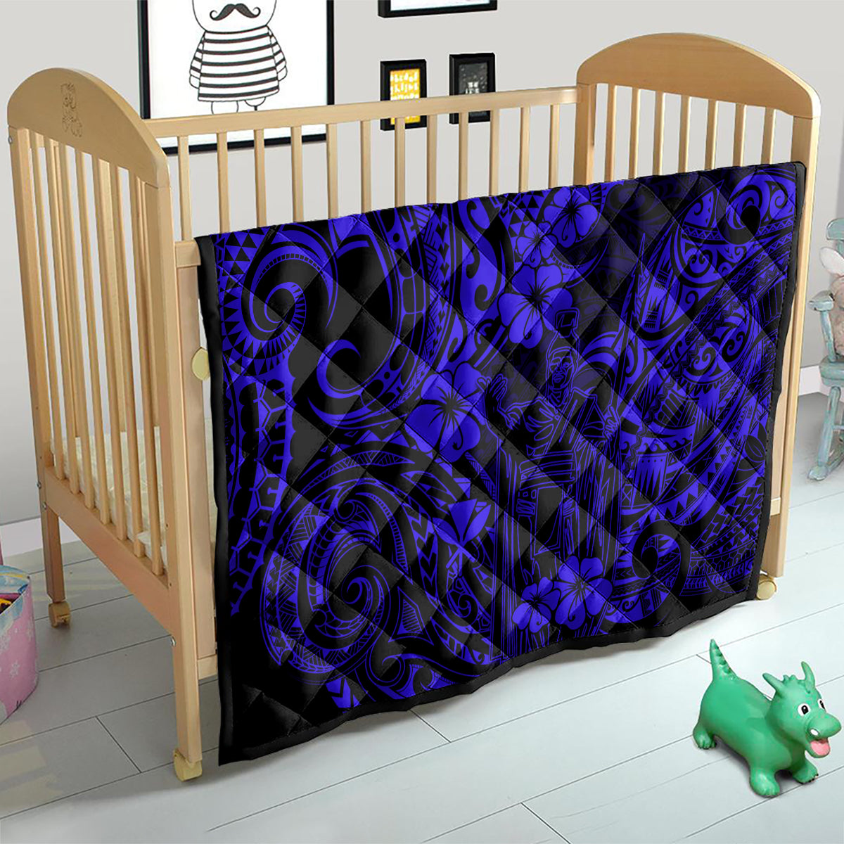 Hawaii King Kamehameha Quilt Polynesian Pattern Navy Blue Version - Wonder Print Shop