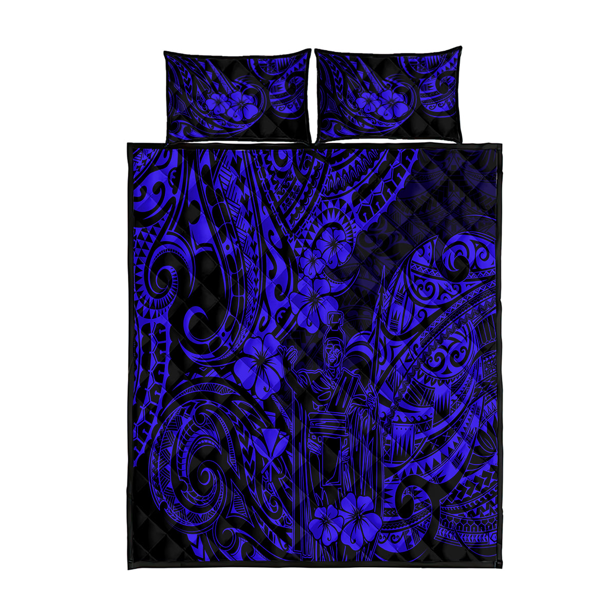 Hawaii King Kamehameha Quilt Bed Set Polynesian Pattern Navy Blue Version - Wonder Print Shop