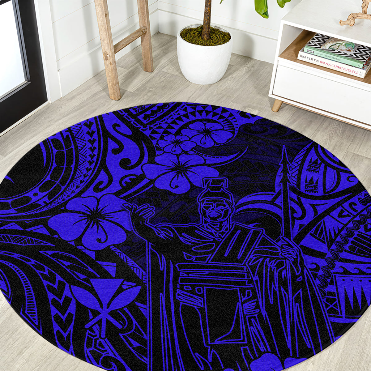 hawaii-king-kamehameha-round-carpet-polynesian-pattern-navy-blue-version