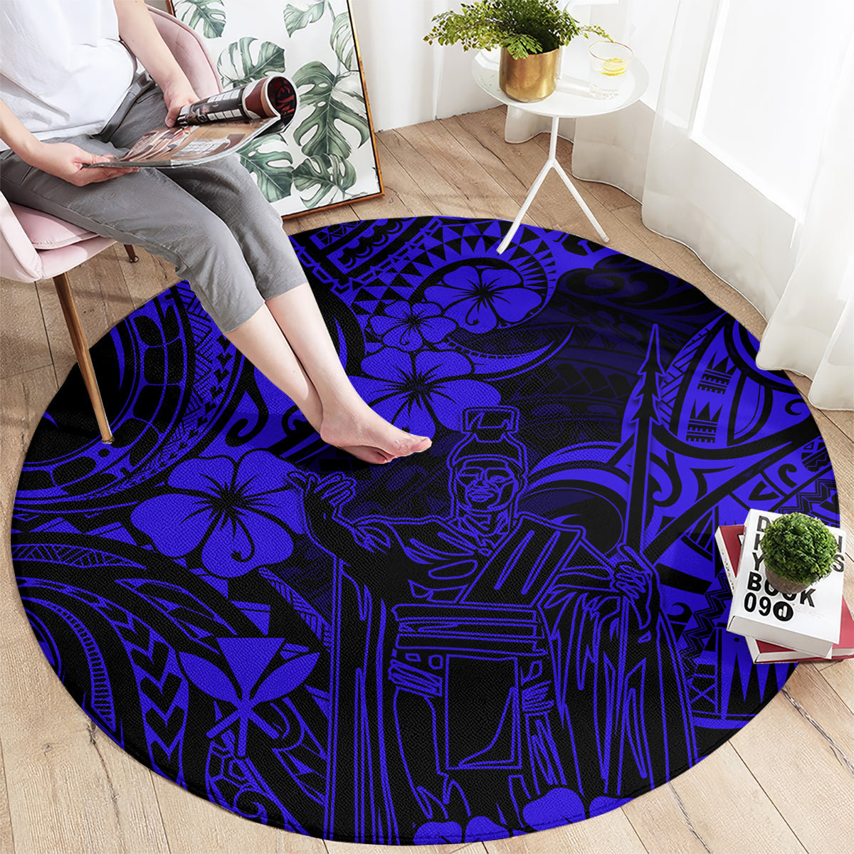 hawaii-king-kamehameha-round-carpet-polynesian-pattern-navy-blue-version