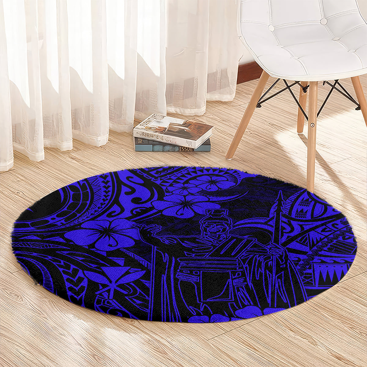 hawaii-king-kamehameha-round-carpet-polynesian-pattern-navy-blue-version
