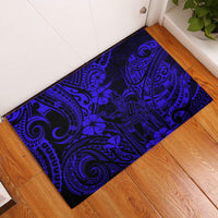 Hawaii King Kamehameha Rubber Doormat Polynesian Pattern Navy Blue Version - Wonder Print Shop