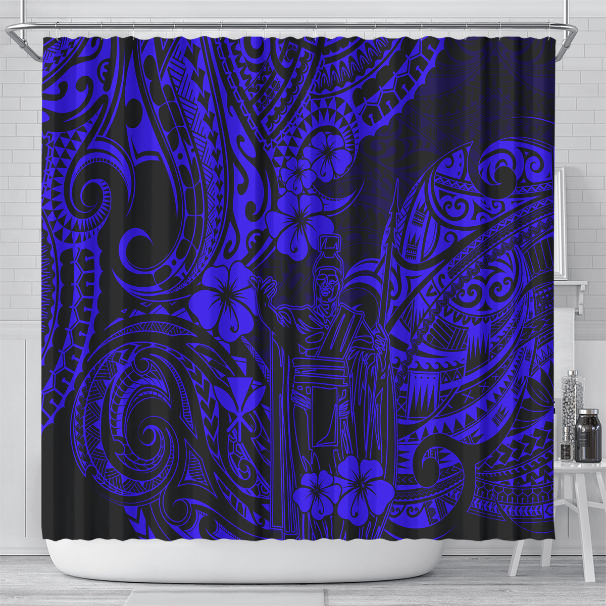 hawaii-king-kamehameha-shower-curtain-polynesian-pattern-navy-blue-version