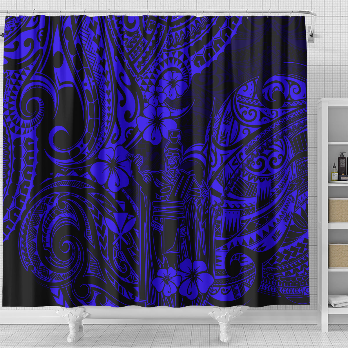 hawaii-king-kamehameha-shower-curtain-polynesian-pattern-navy-blue-version