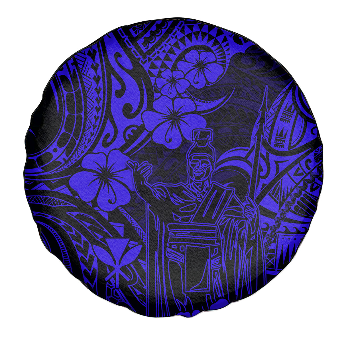 Hawaii King Kamehameha Spare Tire Cover Polynesian Pattern Navy Blue Version - Wonder Print Shop
