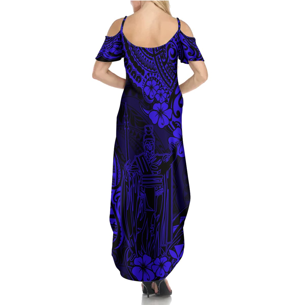 Hawaii King Kamehameha Summer Maxi Dress Polynesian Pattern Navy Blue Version - Wonder Print Shop