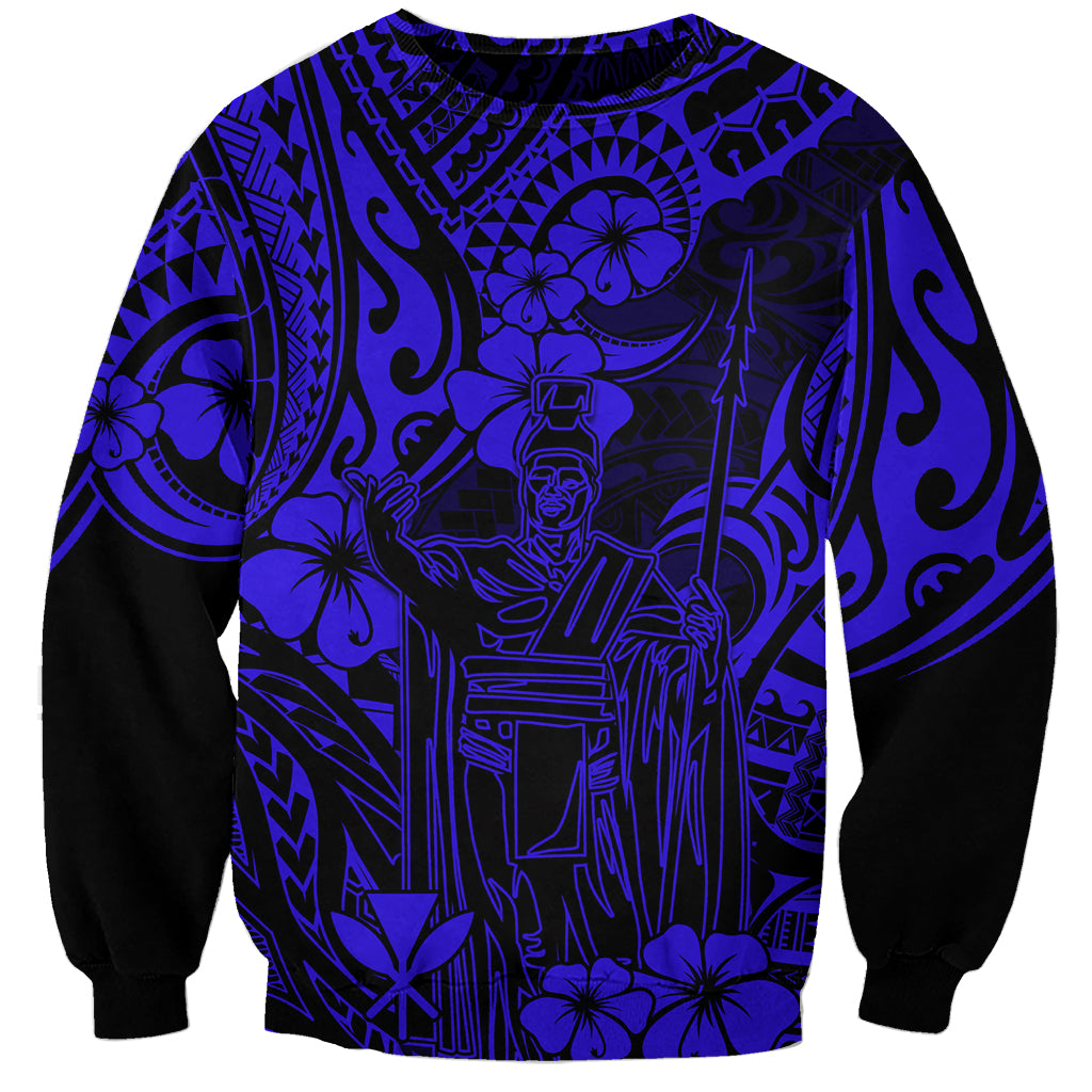 Hawaii King Kamehameha Sweatshirt Polynesian Pattern Navy Blue Version - Wonder Print Shop