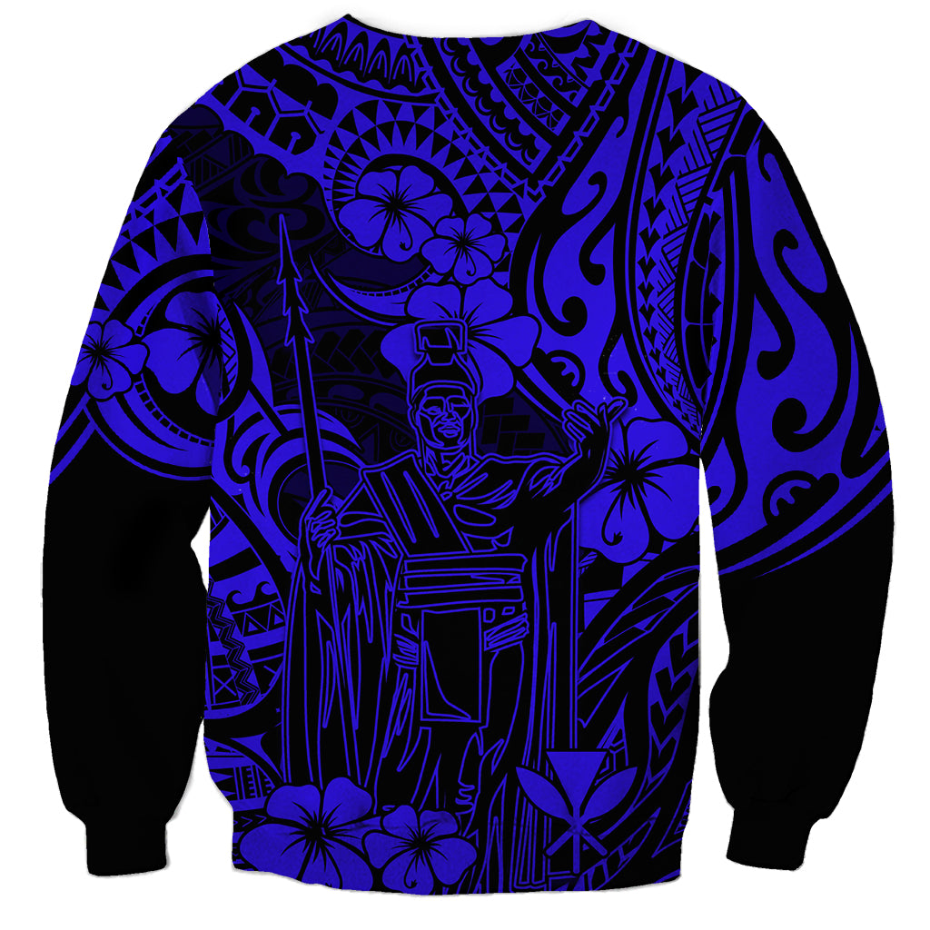 Hawaii King Kamehameha Sweatshirt Polynesian Pattern Navy Blue Version - Wonder Print Shop