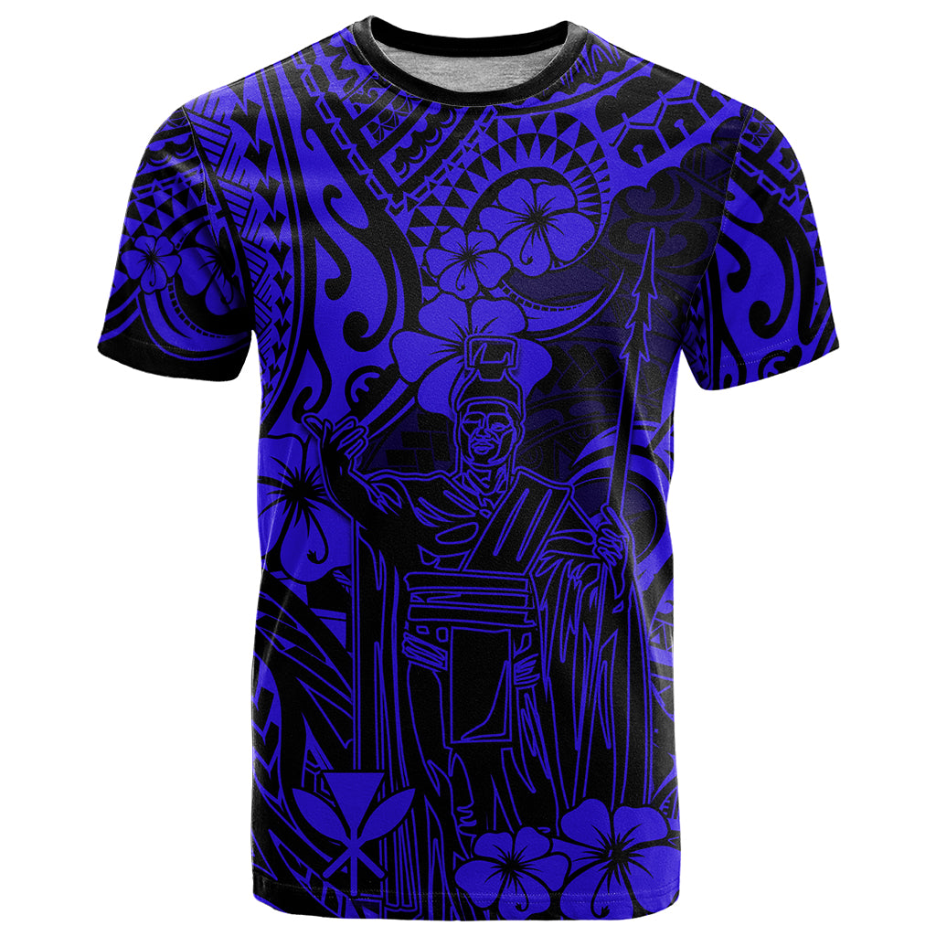 Hawaii King Kamehameha T Shirt Polynesian Pattern Navy Blue Version - Wonder Print Shop