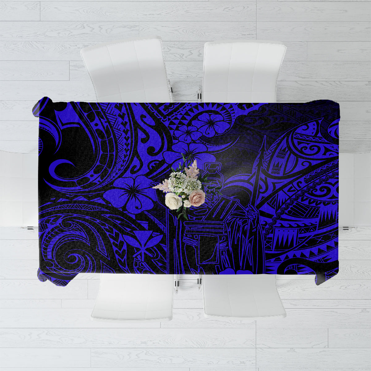 Hawaii King Kamehameha Tablecloth Polynesian Pattern Navy Blue Version - Wonder Print Shop