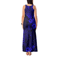Hawaii King Kamehameha Tank Maxi Dress Polynesian Pattern Navy Blue Version - Wonder Print Shop