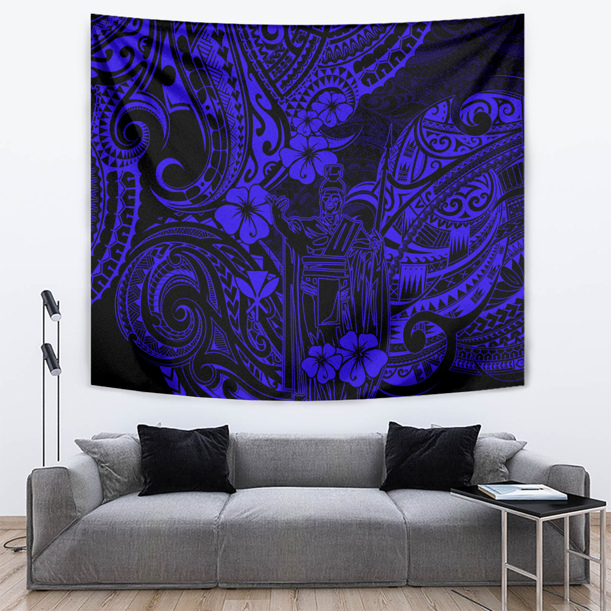 Hawaii King Kamehameha Tapestry Polynesian Pattern Navy Blue Version - Wonder Print Shop