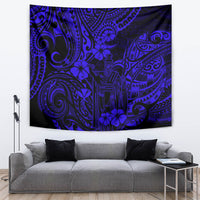 Hawaii King Kamehameha Tapestry Polynesian Pattern Navy Blue Version - Wonder Print Shop