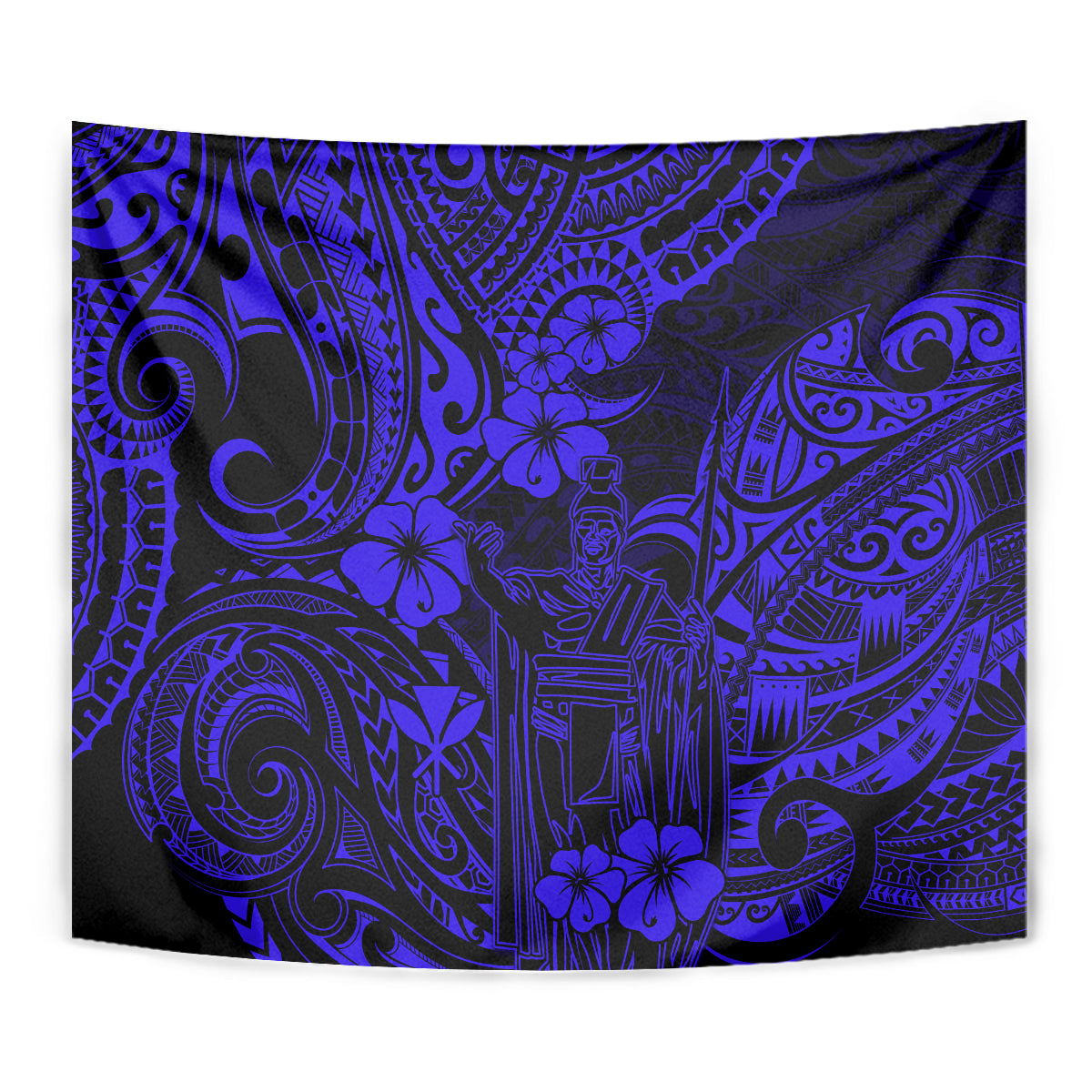 Hawaii King Kamehameha Tapestry Polynesian Pattern Navy Blue Version - Wonder Print Shop