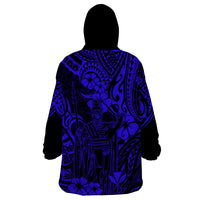 Hawaii King Kamehameha Wearable Blanket Hoodie Polynesian Pattern Navy Blue Version - Wonder Print Shop