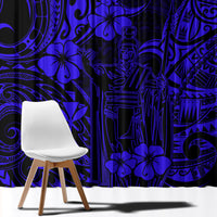 Hawaii King Kamehameha Window Curtain Polynesian Pattern Navy Blue Version - Wonder Print Shop
