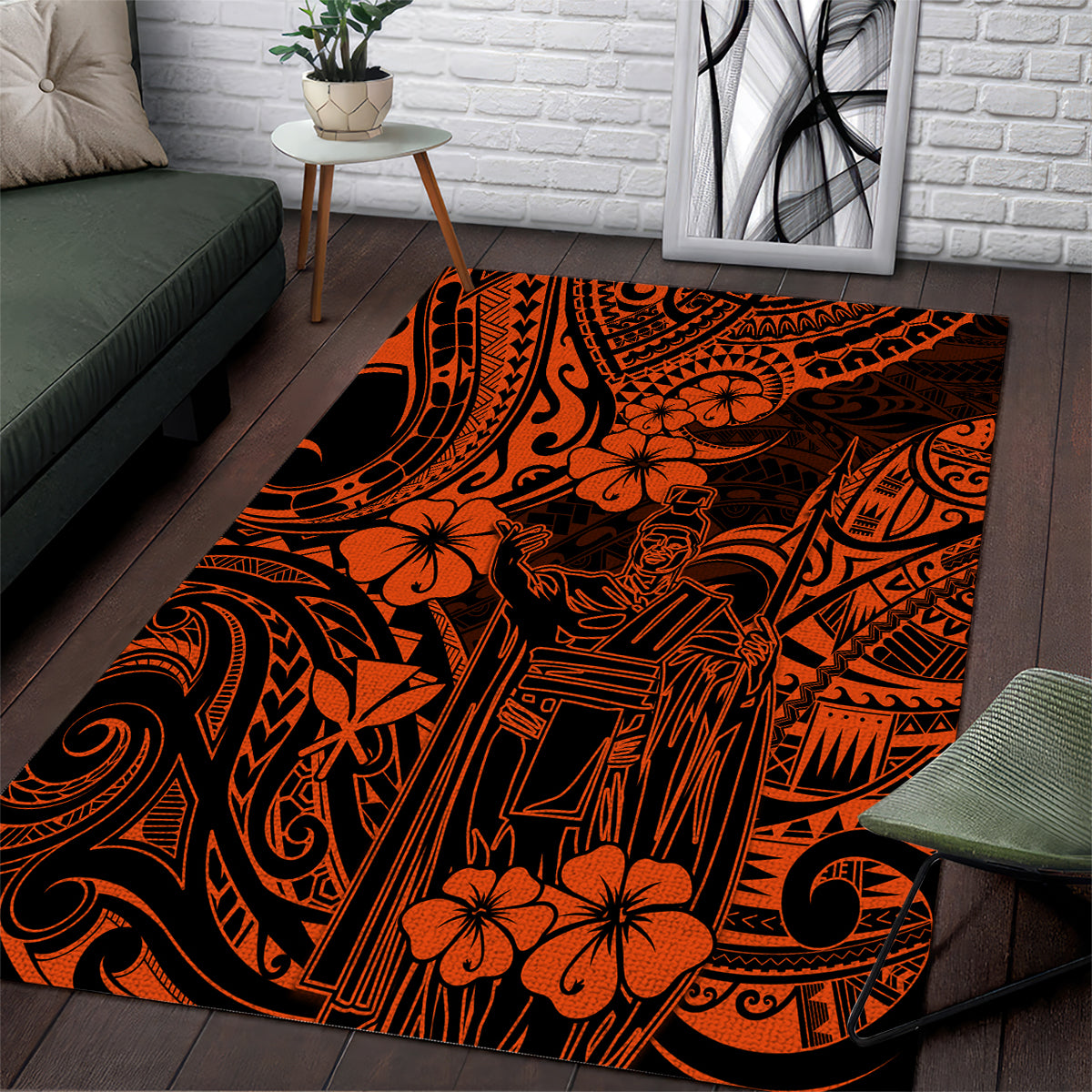 Hawaii King Kamehameha Area Rug Polynesian Pattern Orange Version - Wonder Print Shop