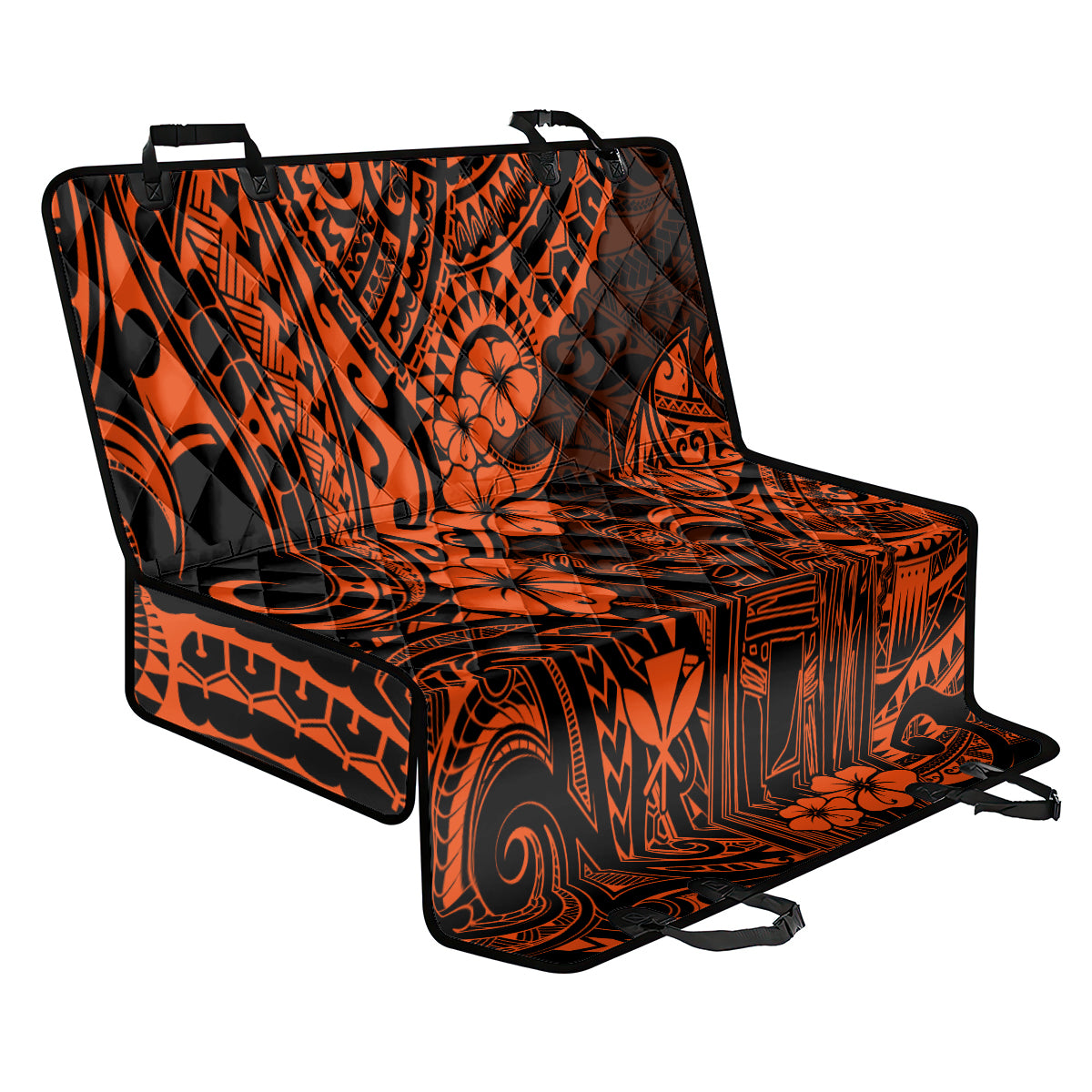 Hawaii King Kamehameha Back Car Seat Cover Polynesian Pattern Orange Version - Wonder Print Shop
