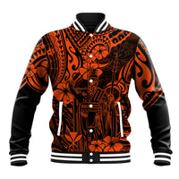 Hawaii King Kamehameha Baseball Jacket Polynesian Pattern Orange Version - Wonder Print Shop