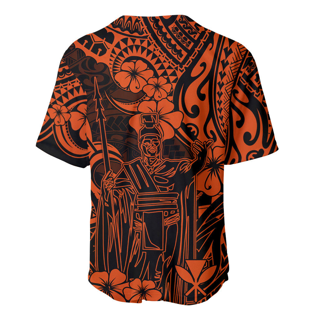 Hawaii King Kamehameha Baseball Jersey Polynesian Pattern Orange Version - Wonder Print Shop