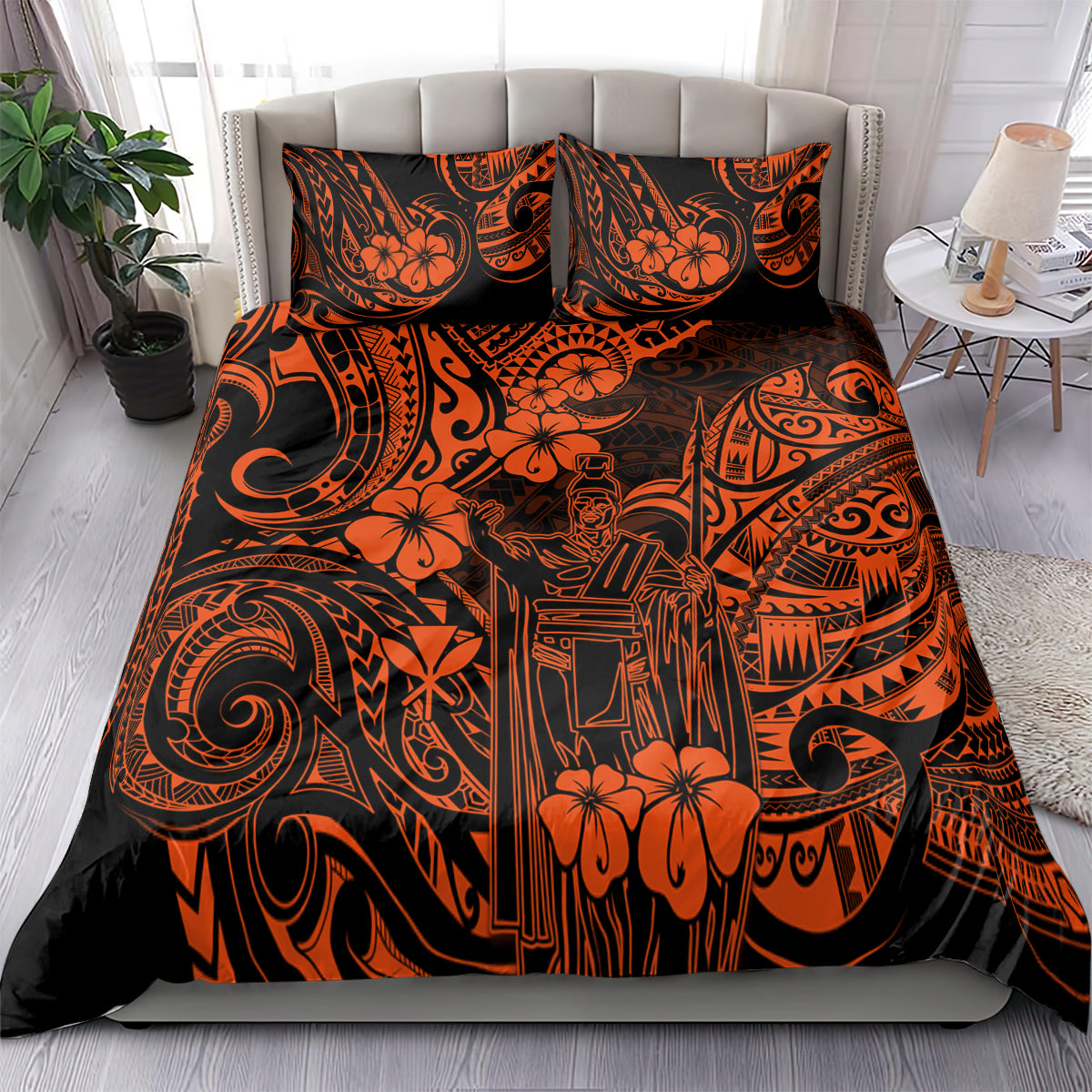 Hawaii King Kamehameha Bedding Set Polynesian Pattern Orange Version - Wonder Print Shop