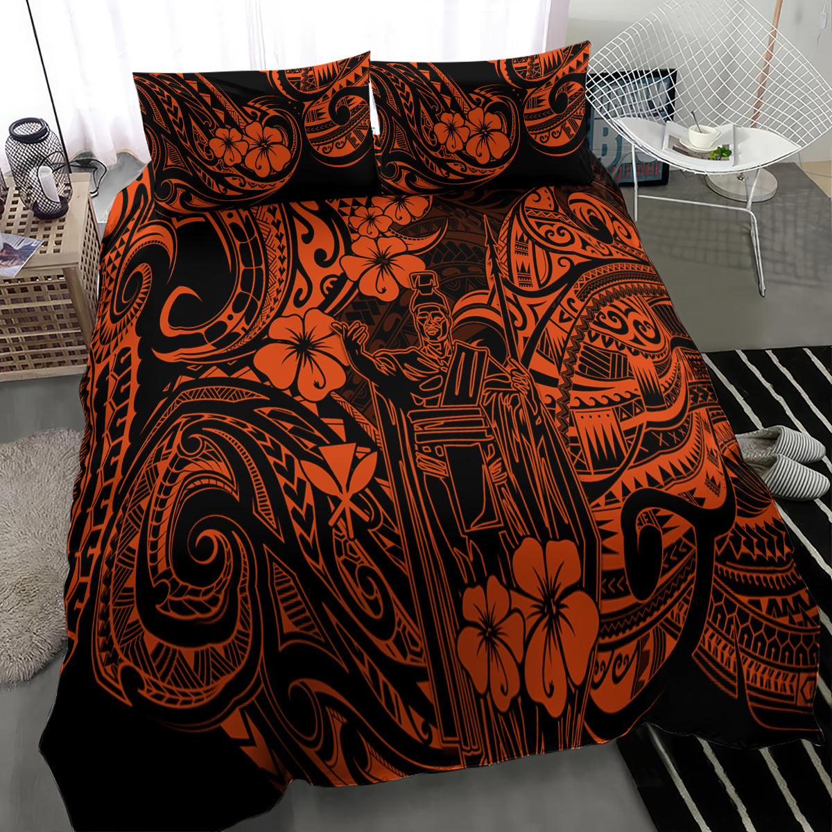 Hawaii King Kamehameha Bedding Set Polynesian Pattern Orange Version - Wonder Print Shop
