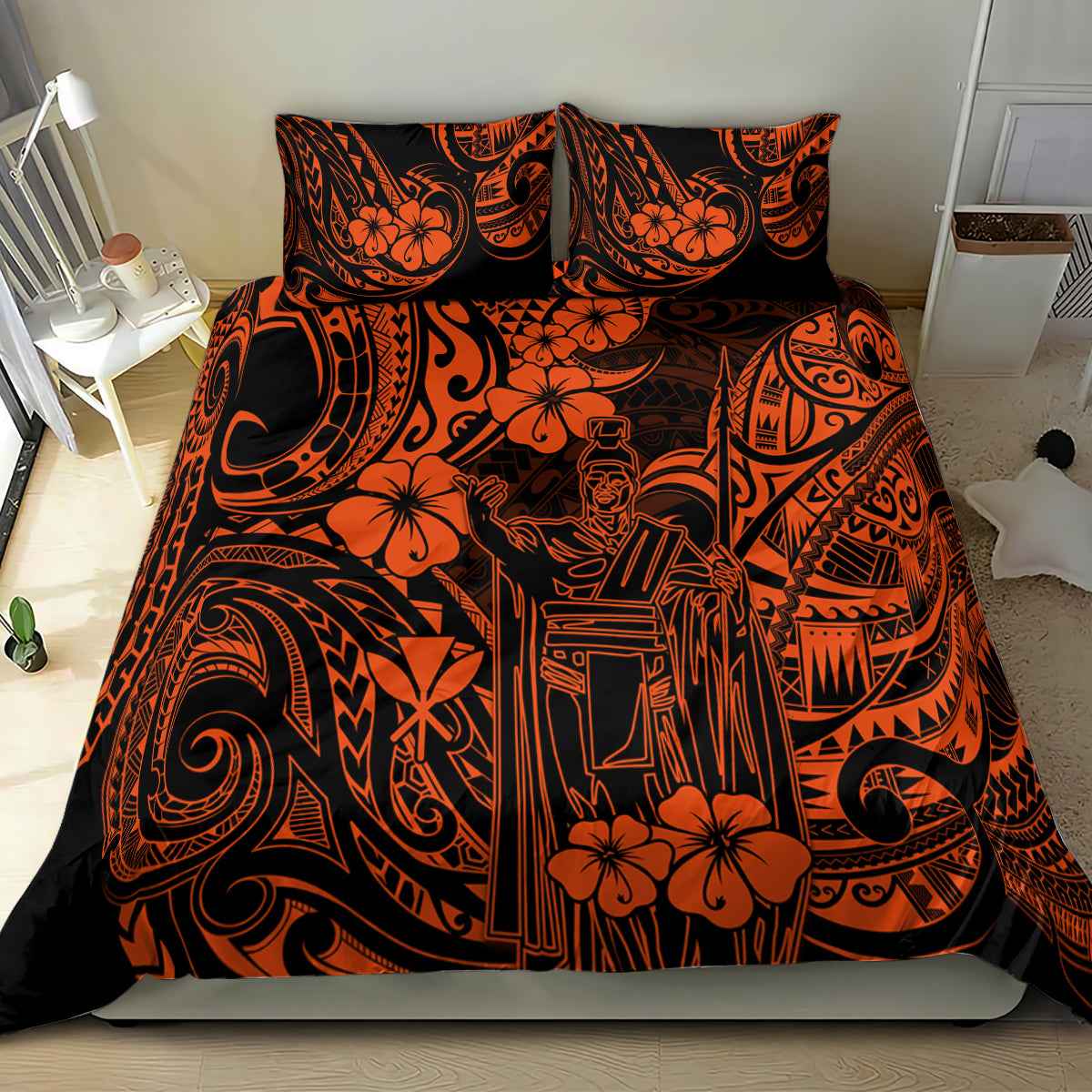 Hawaii King Kamehameha Bedding Set Polynesian Pattern Orange Version - Wonder Print Shop