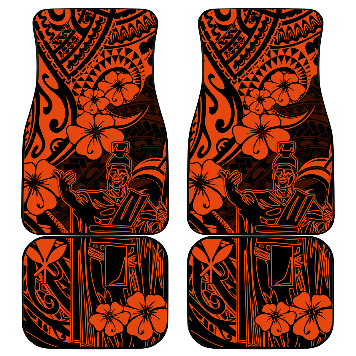 Hawaii King Kamehameha Car Mats Polynesian Pattern Orange Version - Wonder Print Shop