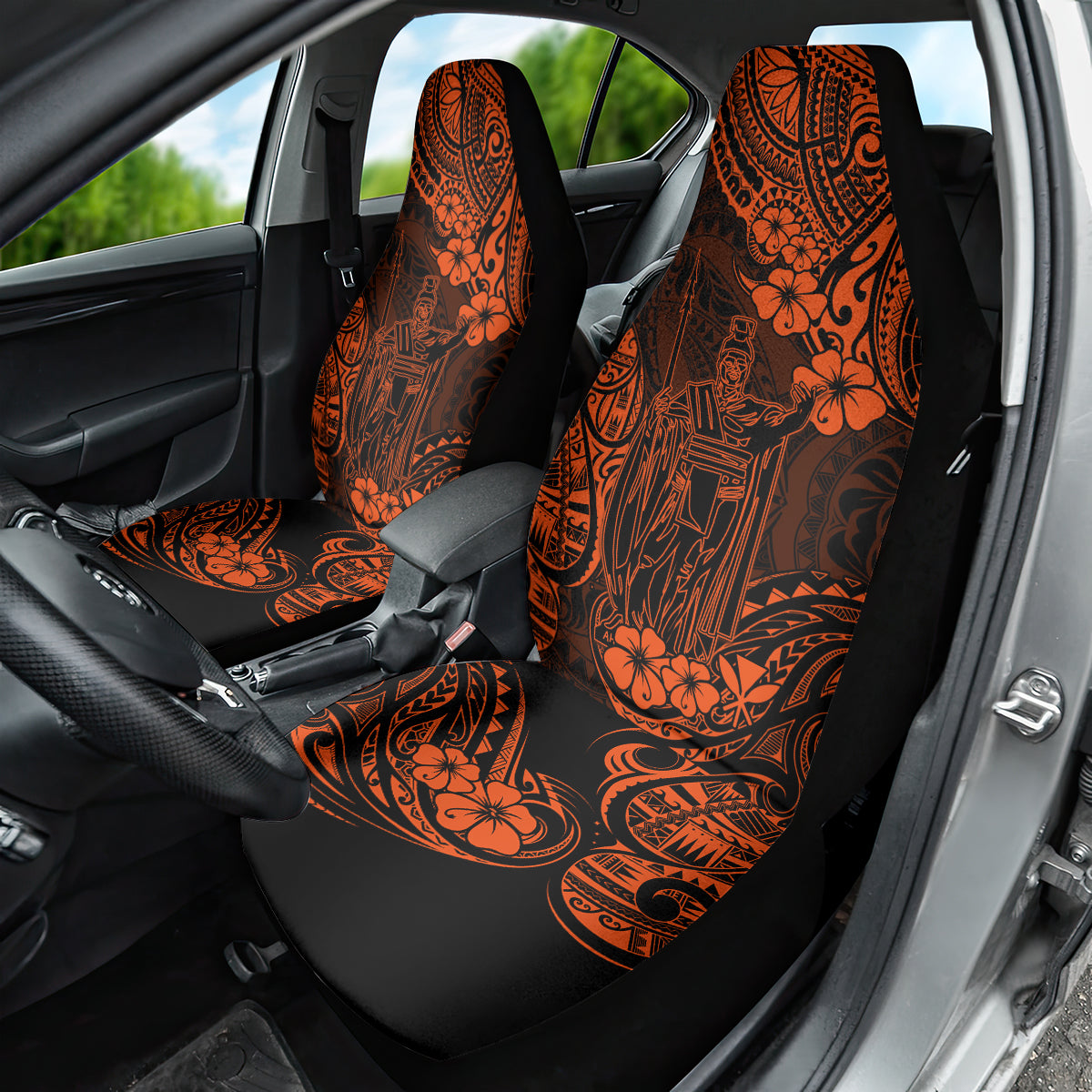 Hawaii King Kamehameha Car Seat Cover Polynesian Pattern Orange Version - Wonder Print Shop