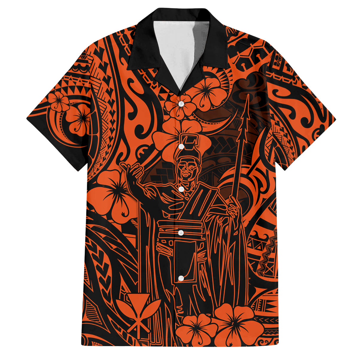 Hawaii King Kamehameha Family Matching Long Sleeve Bodycon Dress and Hawaiian Shirt Polynesian Pattern Orange Version - Wonder Print Shop